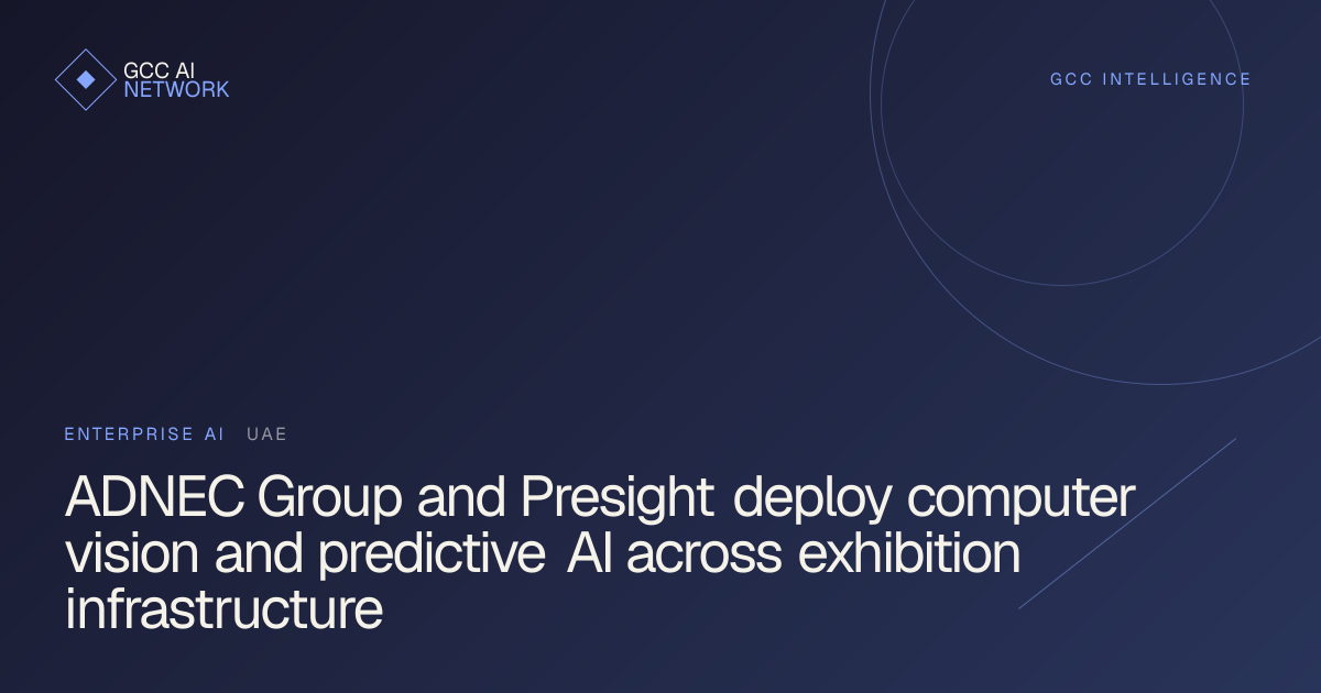Editorial graphic showing ADNEC Centre Abu Dhabi smart venue management powered by Presight AI
