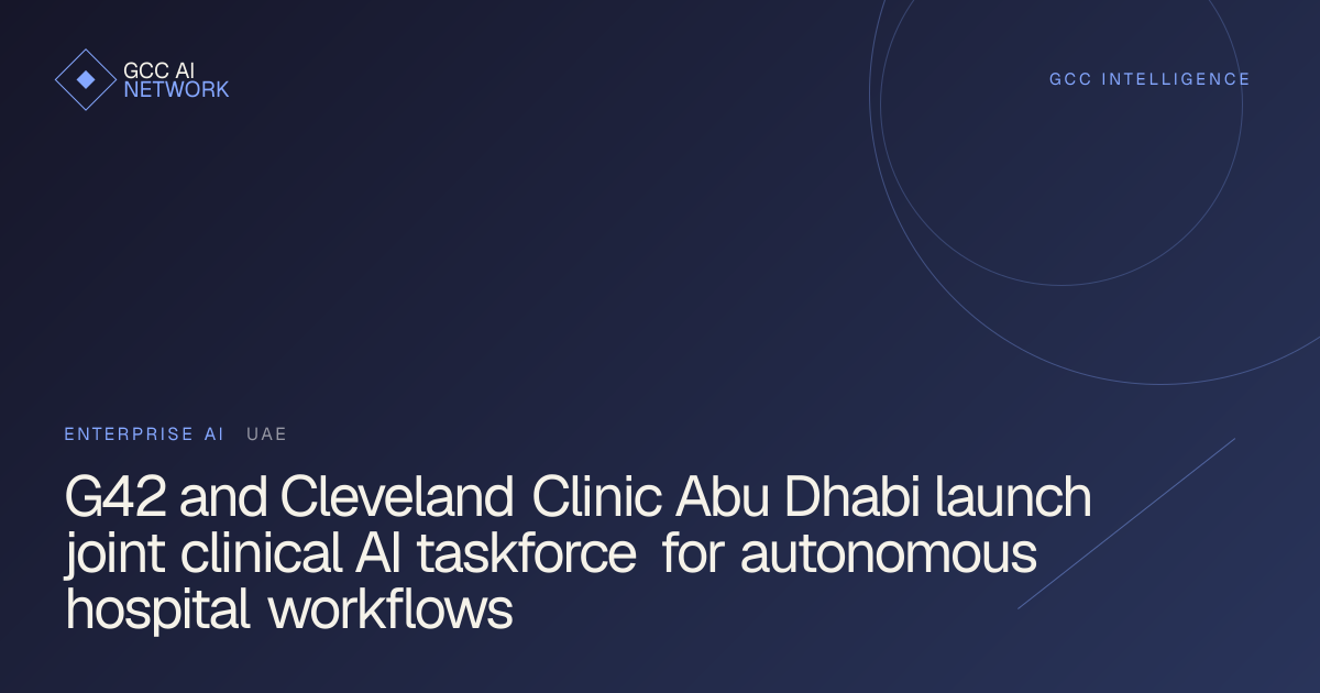 Editorial graphic showing clinical artificial intelligence systems in use at Cleveland Clinic Abu Dhabi