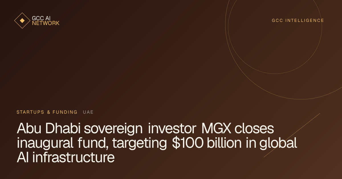 Editorial graphic showing Abu Dhabi MGX sovereign fund investing in semiconductors and AI infrastructure