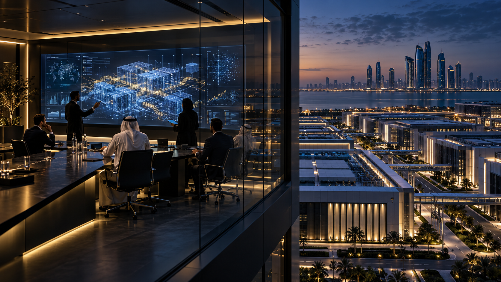 Abu Dhabi investment and compute leaders reviewing an open AI infrastructure partnership