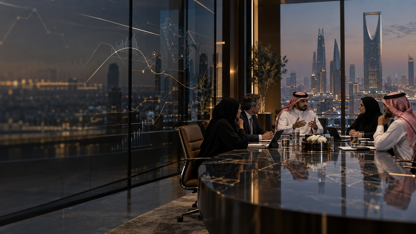 Editorial view of a Riyadh executive forum discussing agentic AI and economic transformation