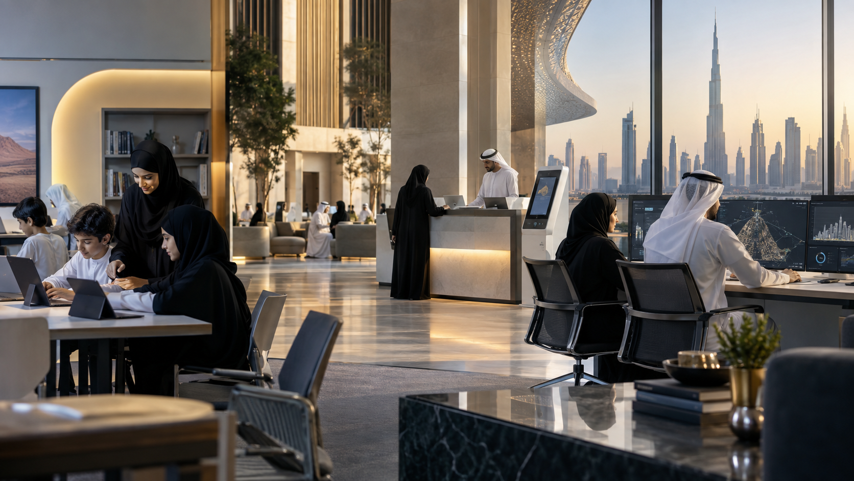 UAE professionals and students using AI across a modern public and enterprise environment
