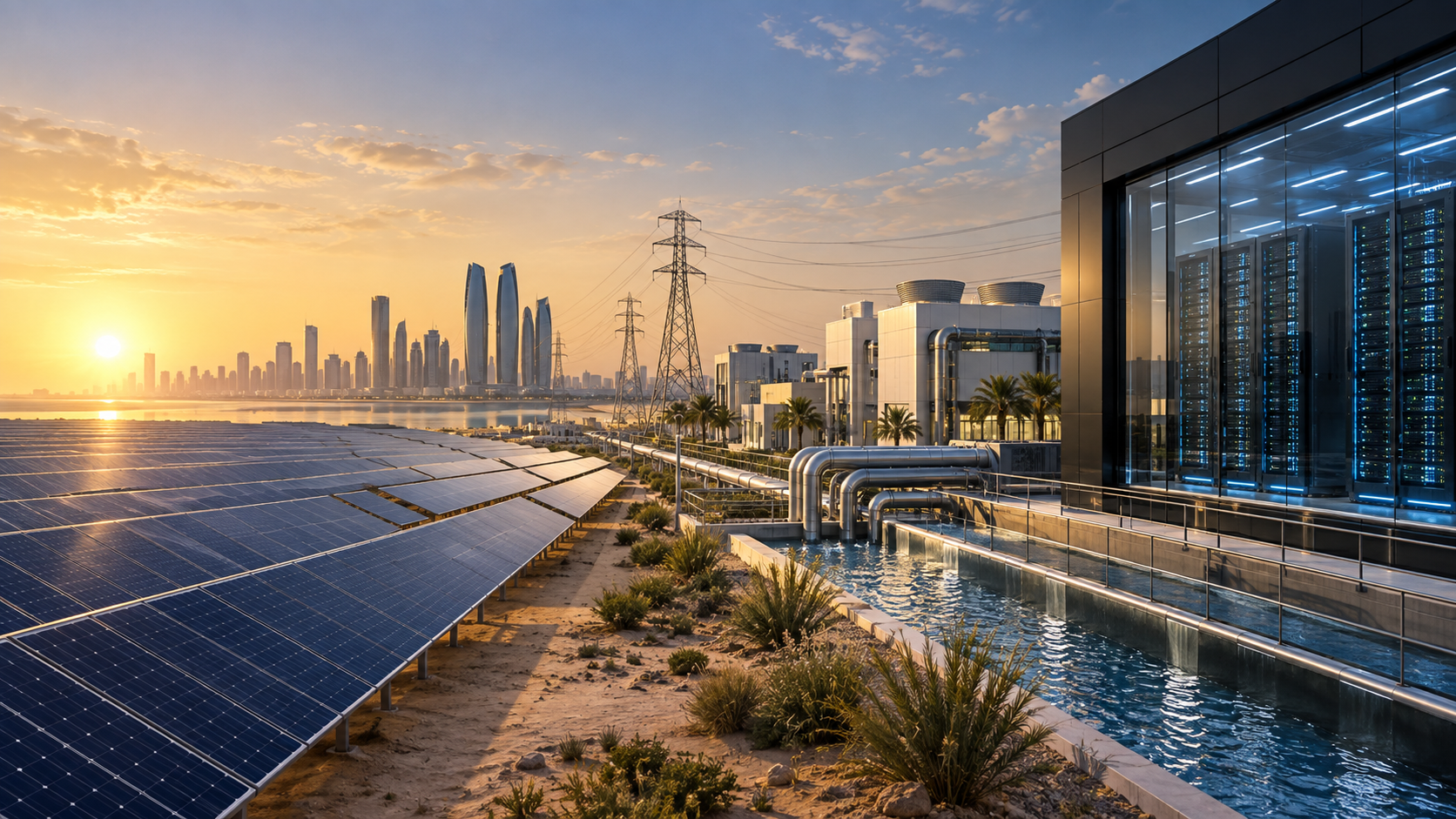 Abu Dhabi energy infrastructure connected to a sustainable AI data centre