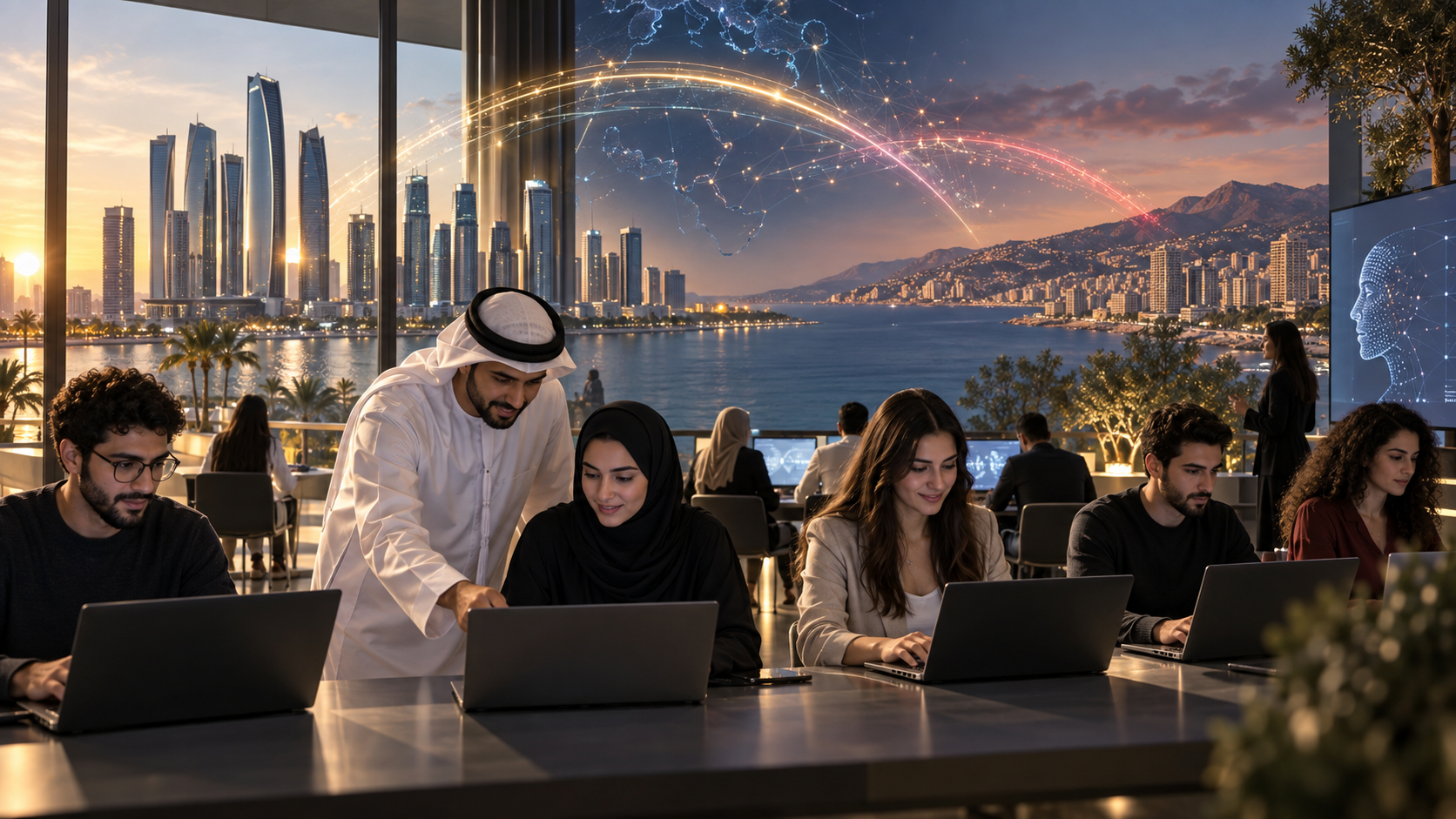 Professionals learning generative AI skills in a Gulf training environment