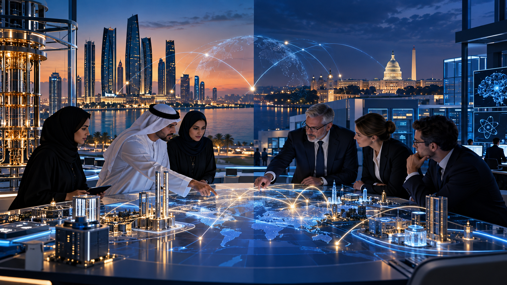 UAE and US technology leaders reviewing connected AI, quantum and cybersecurity infrastructure